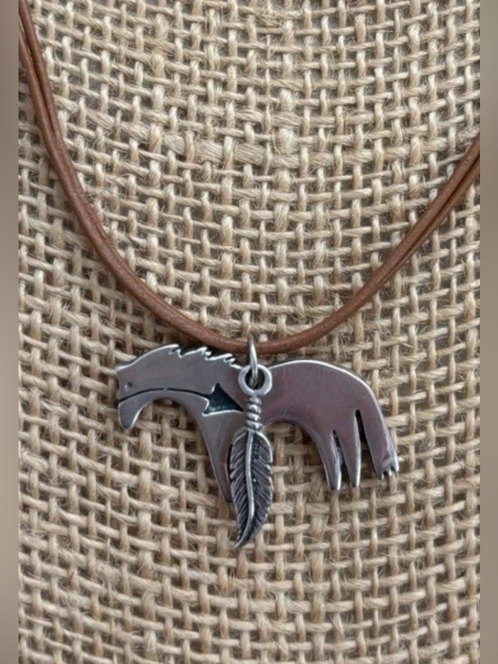 Southwest Sterling Silver Horse Pendant On Double Leather Cord NEW!